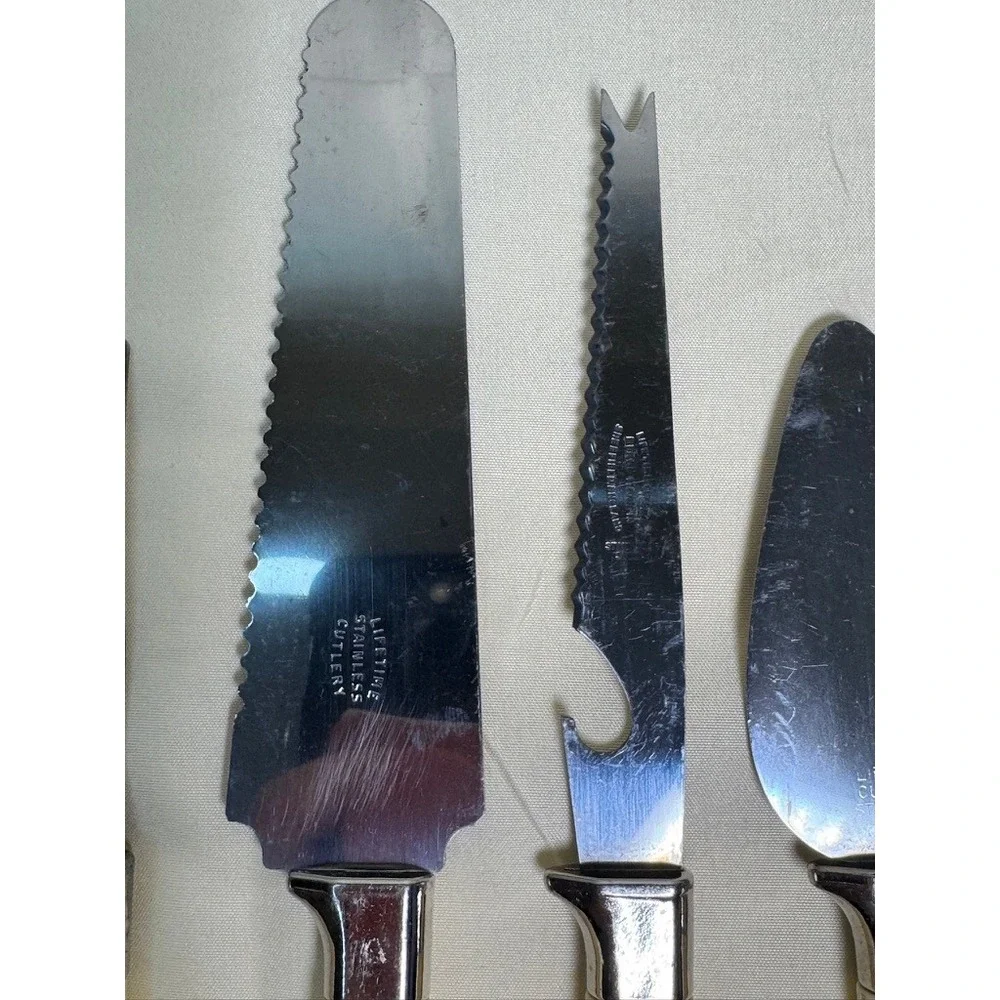 Lifetime Cutlery Sheffield England Serving Set 4pc Faux Wood Floral Inlay Fair